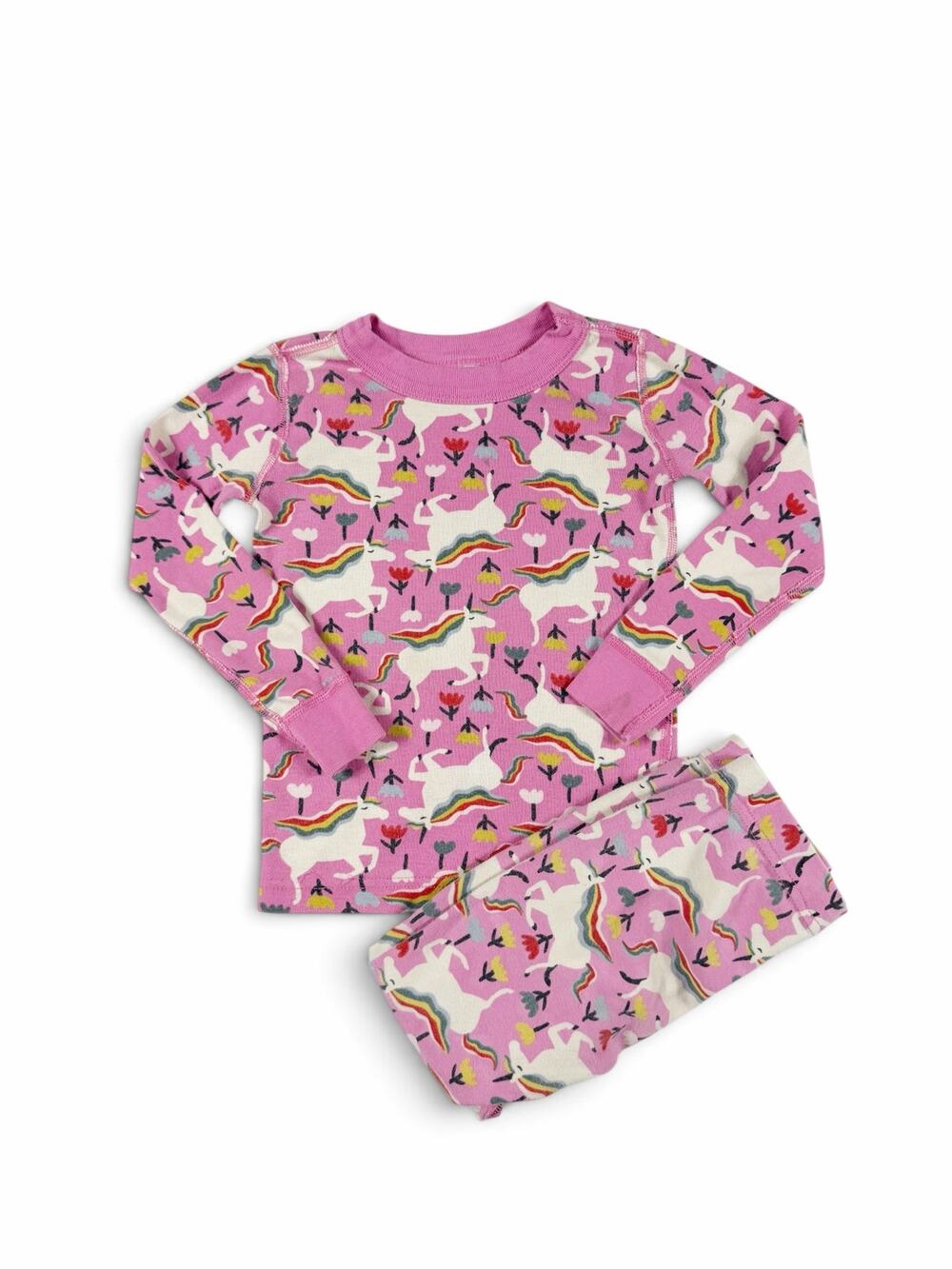 Hanna Andersson Unicorn Rainbow Floral Long John Pajama Set Pink Size 4